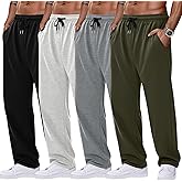 August Alley 4 Pack Men's Sweatpants Open Bottom with Pockets Drawstring Athletic Lounge Joggers Baggy Workout Pants