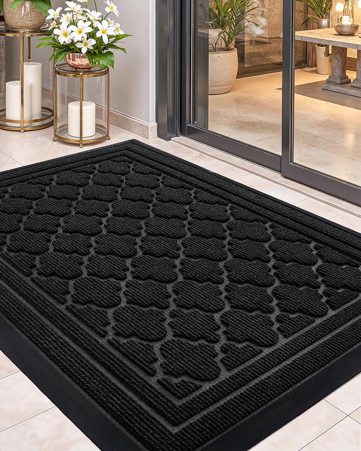 Color&Geometry Front Door Mat Outside Entrance, Heavy Duty Non Slip Low Profile Doormat for Entryway, Trap Dirt and Moisture Welcome Mats All-Weather, Easy Clean, Patio, Garage, 24"x36" Black Image