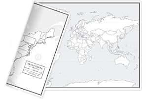 SOUTH OF KINGS Educational Blank Outline Maps, 2-Sided World & US, 17” x 11”, 50-Pack | Great Blank Map Worksheets for Classroom or Home Study | Laminated Answer Sheet Included | Map Packs are Perfect Desk Size
