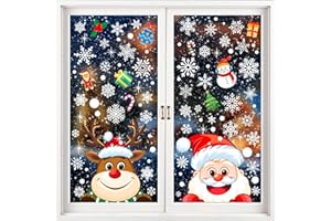 AOWDIAO Christmas Window Clings - 145 Pcs Xmas Glass Stickers, Santa, Snowflakes, Reindeer, Snowman - Winter Holiday Window Decorations for Festive Spirit