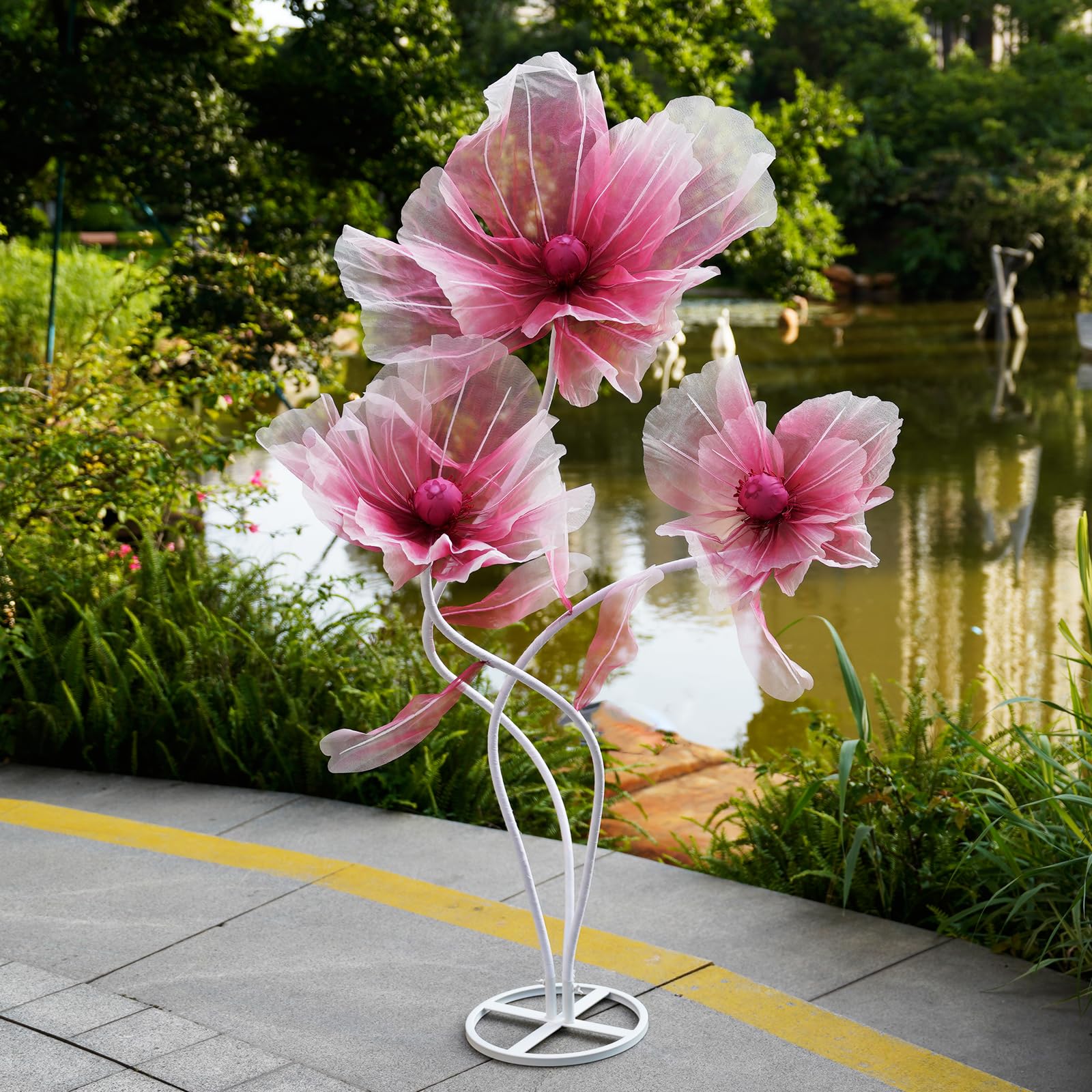 Photo 1 of ZEYEXE Giant Flowers for Decoration,66.9" Tall Floor Standing Life Size Silk Flower Decor - 3 Large Artificial Flowers with Stand for Wedding Reception, Party Banquet Background, Home Decor