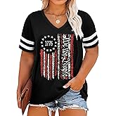 Plus Size Tops American Flag Shirts Womens V Neck Patriotic Tshirt USA Graphic Tee 4th of July T-Shirt