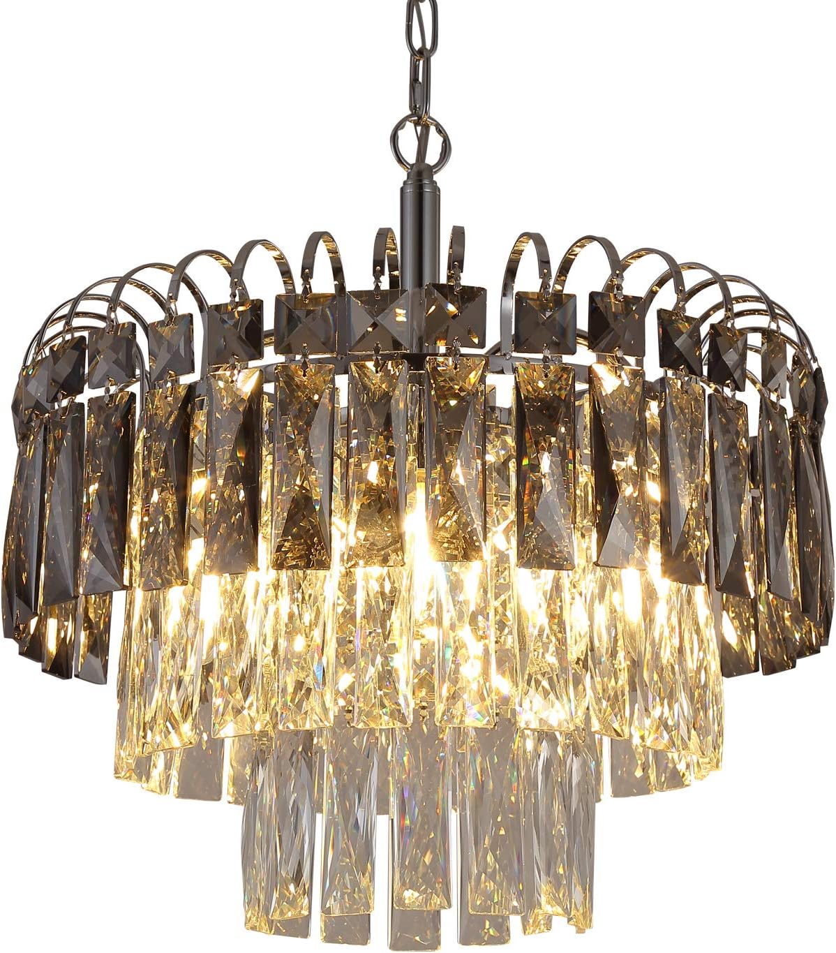 Q&S Crystal Chandelier Lighting, Modern Chrome Chandeliers, K9 Crystal Smoky+Clear, 4 Lights Pendant Light Ceiling Light Fixture For Dining Room, Living Room, Kitchen Island,W17.1".: Home Improvement