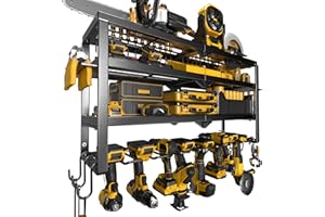 Spampur Power Tool Organizer Wall Mount, 15 Min Assembly & Maximum 150lb load by Heavy Duty Metal, 4/6/8 Drill Holder, 4 Layers Garage organization and Tool Storage, Tools Holder for Workshop/Shed