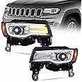 VLAND LED Headlights Fit for 2014-2022 Grand Cherokee, Front Lights with Blue Dynamic Startup DRL, W/Sequential Turn Signal, Chromed Housing