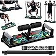 Hiyoga Push Up Board with Sit-Up Device, Multifunctional Home Gym with 12CM Suction Cup, Resistance Bands & Pilates Bar, Pushup Handles for Floor, Strength Training Equipment for Men and Women