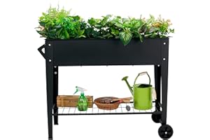 YKTEEDENS Raised Garden Bed with Legs and Wheels Removable for Outdoor, 31.6 * 14.6'' Metal Planter Raised Box for Growing Vegetables Herb Flower in Patio(Black)