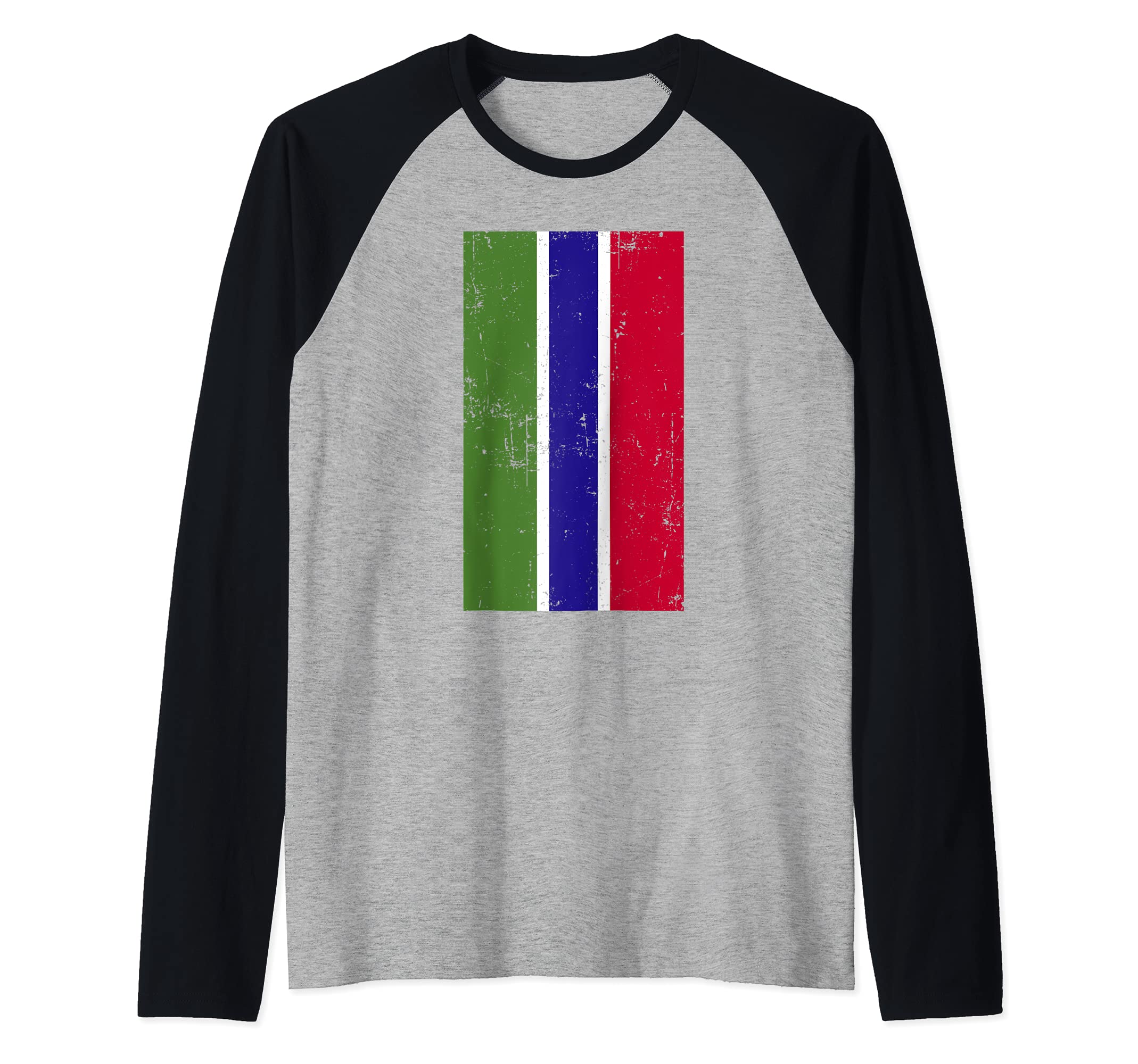 The Gambia West Africa Banjul Distressed Flag Raglan Baseball Tee