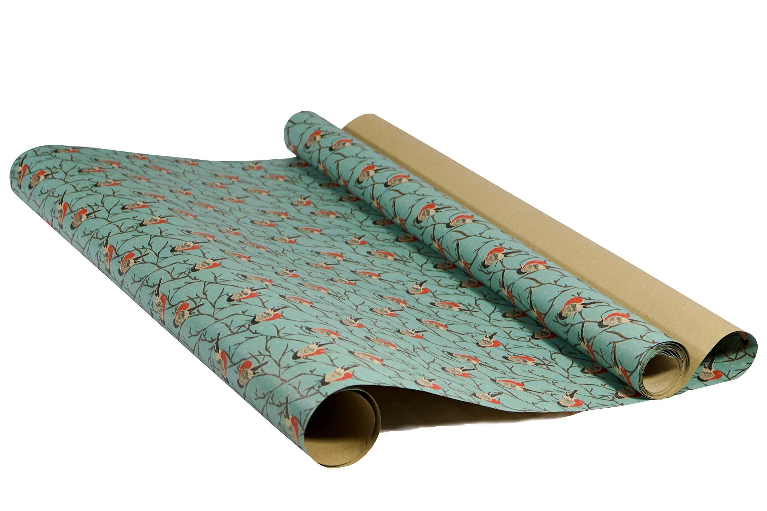 Printed Kraft Christmas Wrapping Paper (Elegant Snow Birds-Deer-Ice Flowers on Brown Kraft) 30\