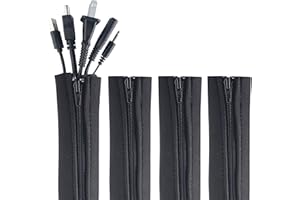 Zipper Cable Sleeve by Wrap-It Storage - 24" x 4" (4-Pack) Black - Cord Organizer and Cable Protector for Desk, Computer, TV Cord Management to Hide and Cover Wire and Extension Cables