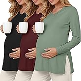 Sweetyweee 3 Pack Women's Thermal Maternity Shirts Fleece Lined Long Sleeve Tops Split Side V Neck Pregnancy Clothes