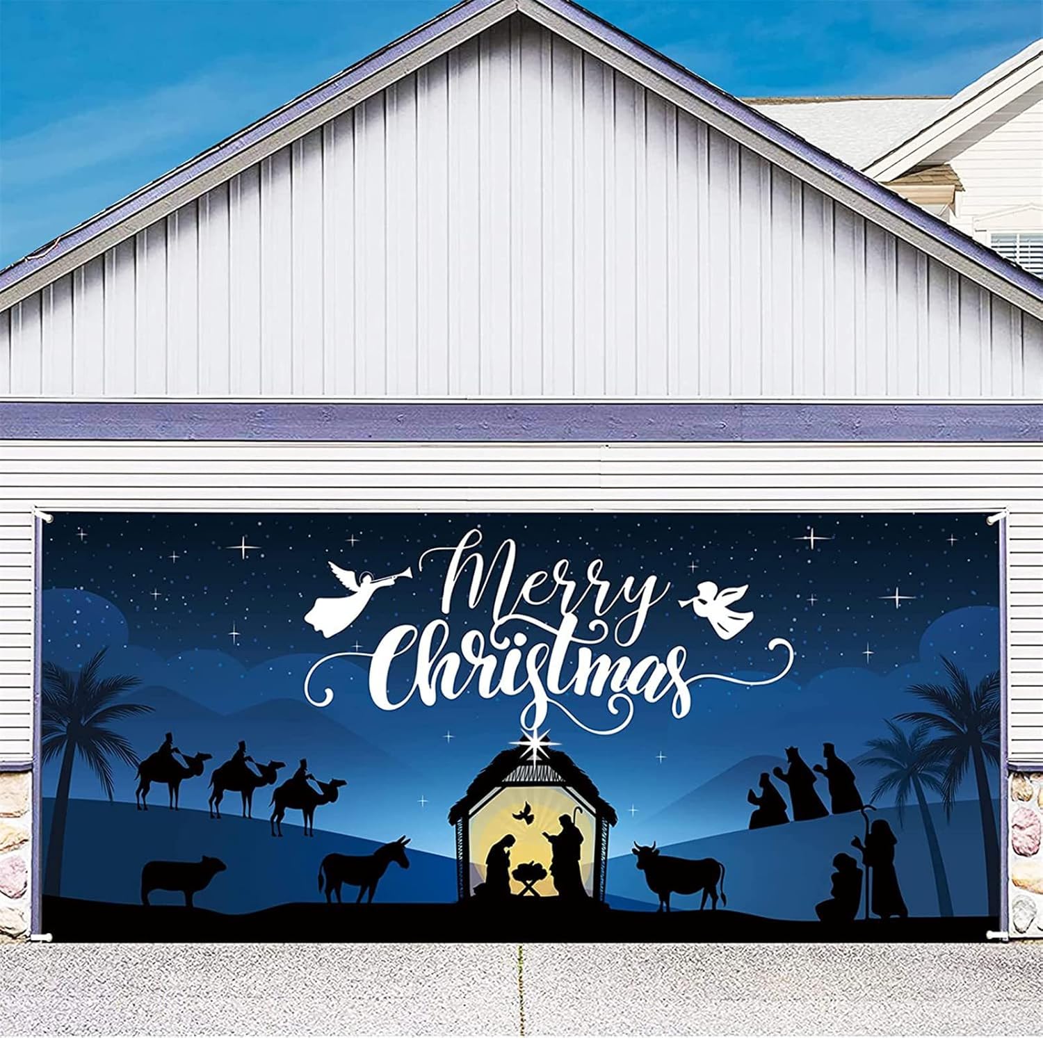 Garage Door Decorations - 7 x 8 ft Garage Door Christmas Decorations Banner Cover Murals Outdoor Decoration Indoor Outdoor Christmas Holiday Backdrop Decoration