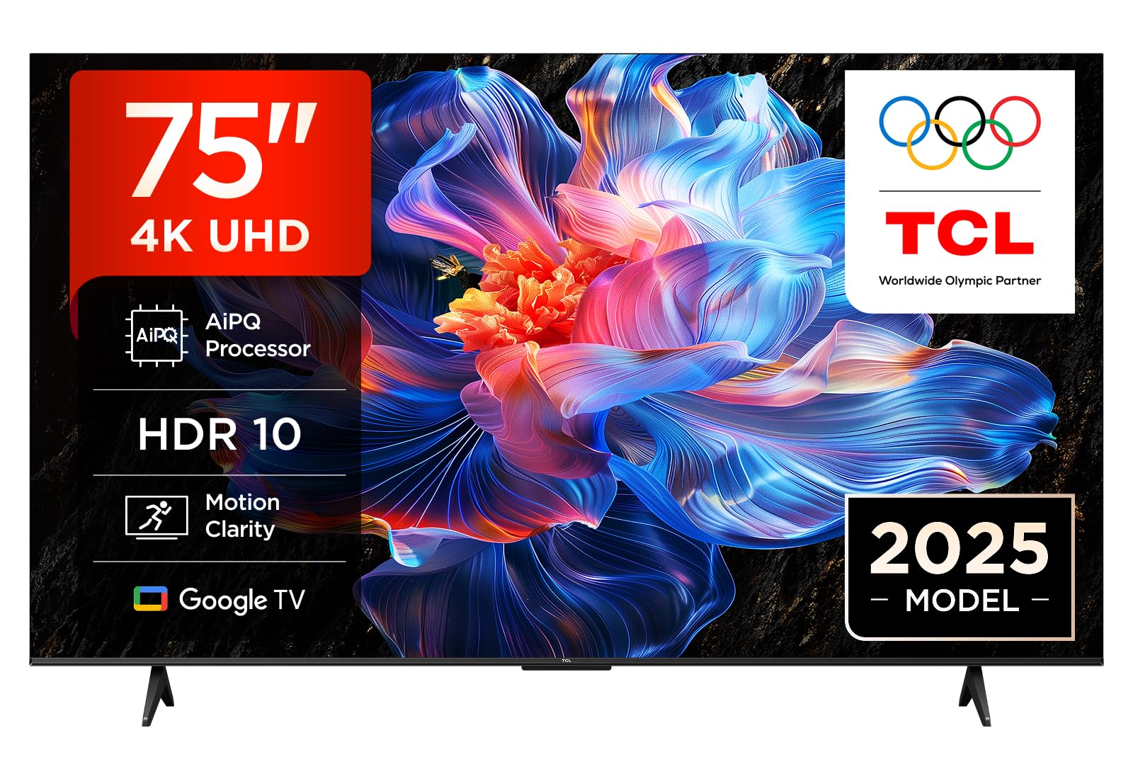 TCL 75V6C 75 Zoll Direct LED TV, 4K HDR Fernseher, Smart TV mithilfe von Google TV (Dolby Audio, Motion Clarity, Kompatibel mit Google Assistant & Alexa)