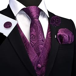 GUSLESON Purple Mens Vest Tie and Bow Tie Set
