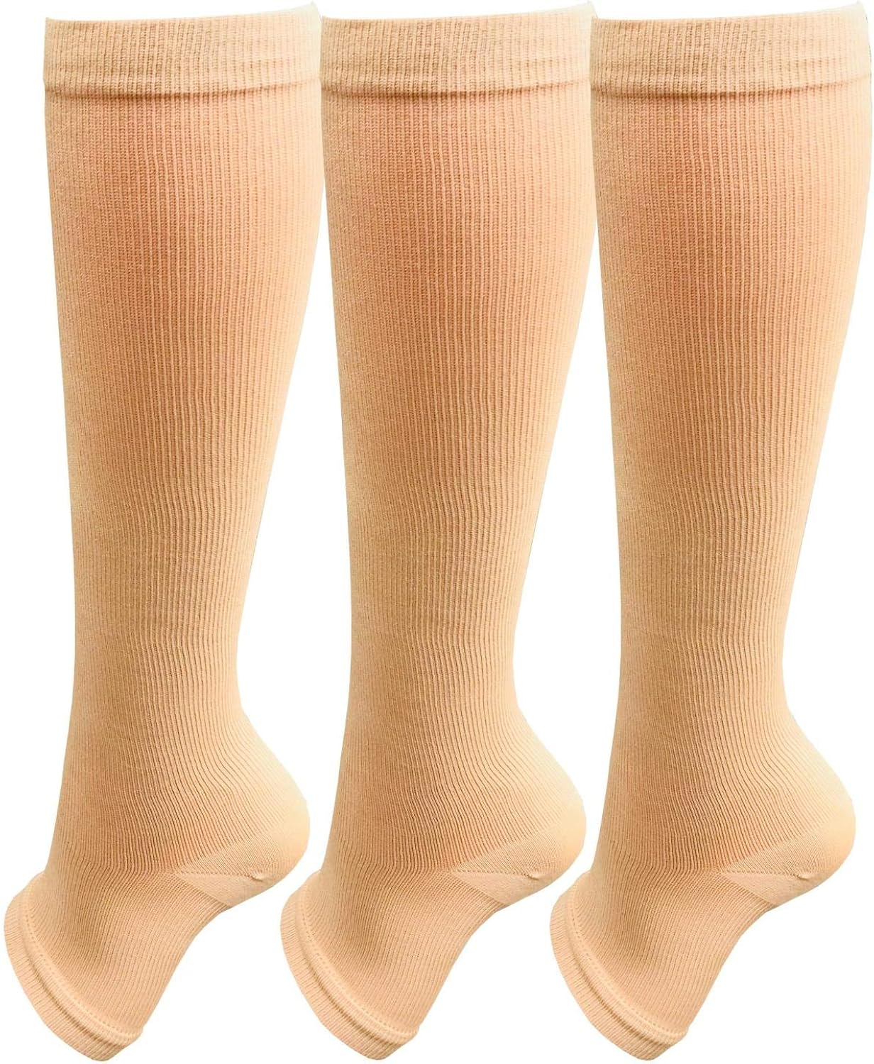 Open toe Toeless Compression Socks 3 Pairs for Women Men 1520 mmHg