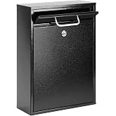 KYODOLED Locking Mailbox for Outside, Wall Mount, Drop Box, 16.2 in, Black | Large Capacity, Steel Construction, 2 Keys Included, Rust-Resistant Finish, Letters &amp; Documents, Home, Office &amp; School Use