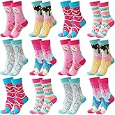 Funnysoft 12 Pcs Funny Donut Socks for Women Christmas Gifts Macaron Ice Cream Cotton Food Crew DIY Cupcake Socks for Valentine's Day