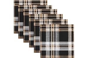 Xmycdz Dinner Napkins Set of 6 Black Brown Tartan Plaid Pattern Reusable Table Cloth Napkins for Indoor Outdoor Family Dinner