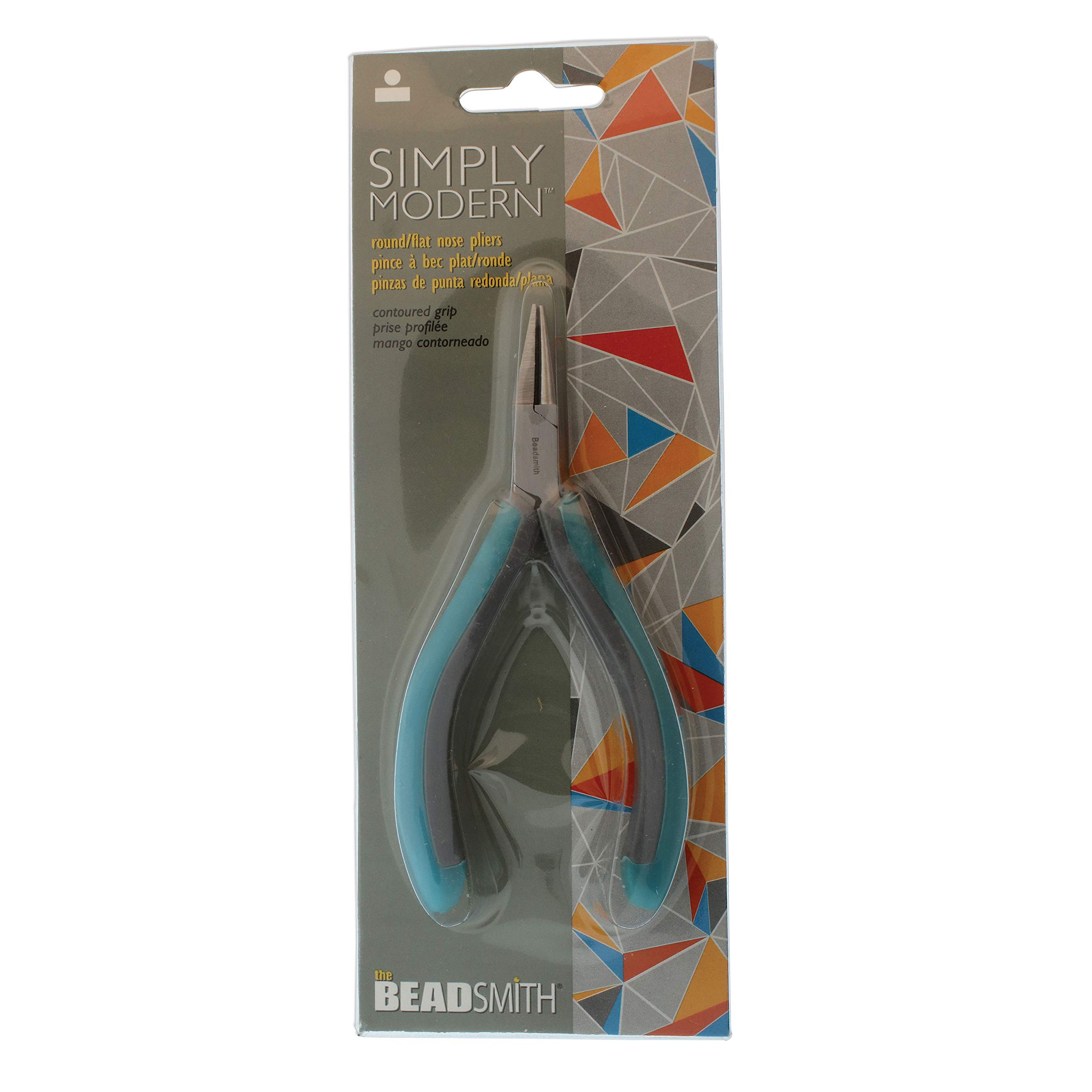 The Beadsmith Simply Modern Half Round/Half Flat Nose Pliers, 5.75 inches (145mm) with polished steel head, comfortable contoured grip handles and double-leaf springs, tool for jewelry making