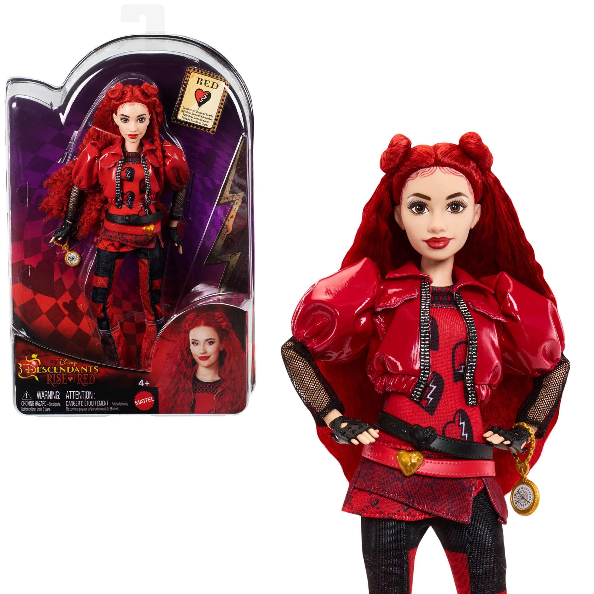 Mattel Disney Descendants: The Rise of Red Fashion Doll & Accessory Red, Daughter of Queen of Hearts with Movie-Inspired Clothes & Pocket Watch, HWT93