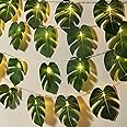 RECUTMS Monstera Leaf String Lights 2 Pack, 20LED Tropical Artificial Rattan Palm Green Leaves Wall Hanging Vine Greenery,Outdoor Indoor Hawaiian Luau Jungle Safari Beach Theme Party Summer Decoration