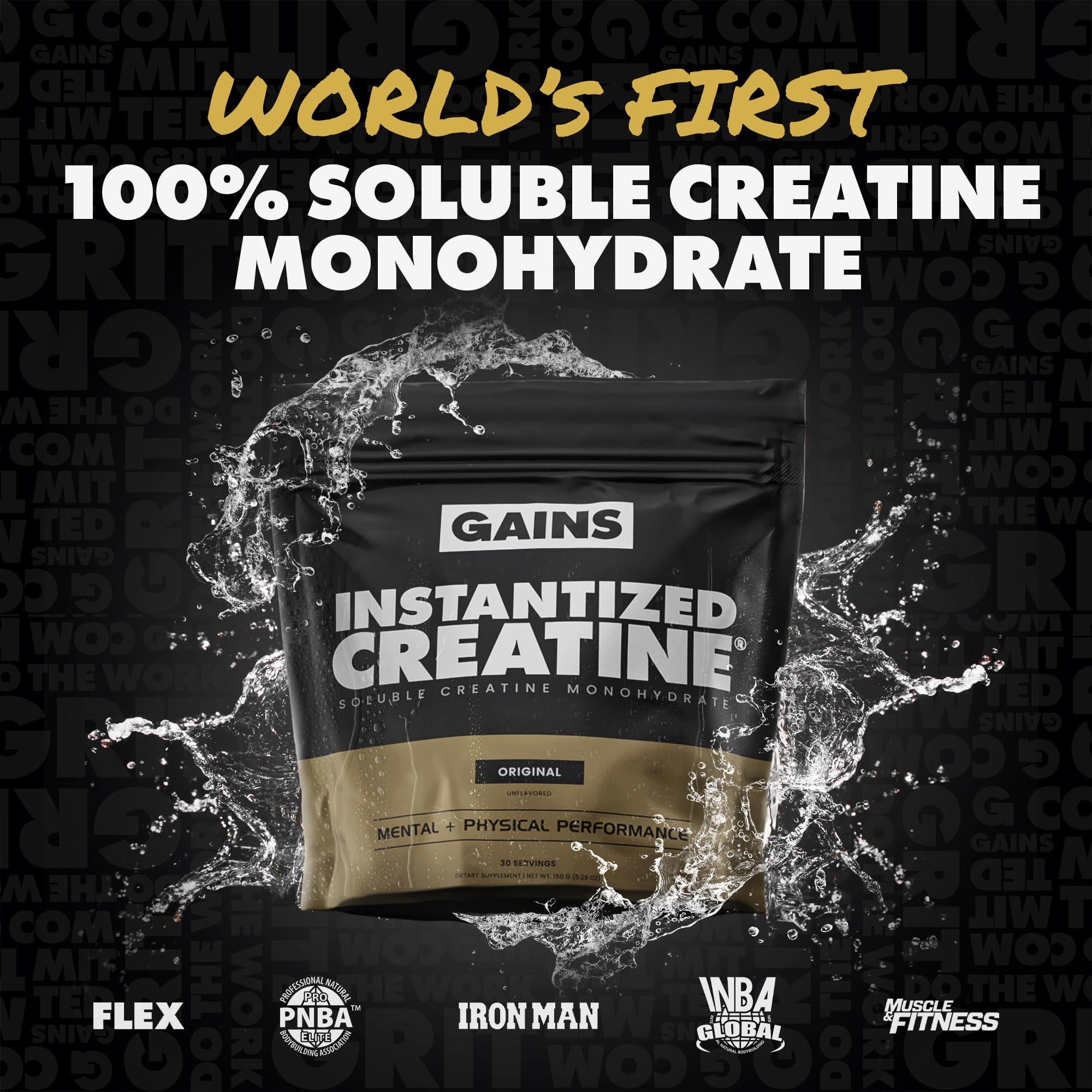 Gains in Bulk Instantized Creatine Monohydrate for Women and Men, Soluble Creatine Powder, Supports Muscle Building, Strength and Performance, Bodybuilding Supplements, Unflavored, 30 Servings