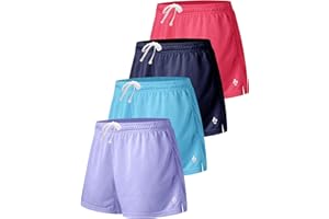 LIBERTY PRO 4 Pack: Girls Athletic Shorts with Pockets, 3" Dry Fit Running Shorts for Kids Teens Soccer Basketball
