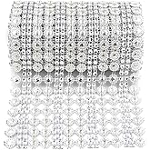 Honbay 4.5 Inch x 2 Yards Sparkling Flower Shape Diamond Mesh Wrap Roll Faux Crystal Rhinestone Mesh Ribbon for Wedding, Birthday, Baby Shower, Arts & Crafts,etc (Silver)
