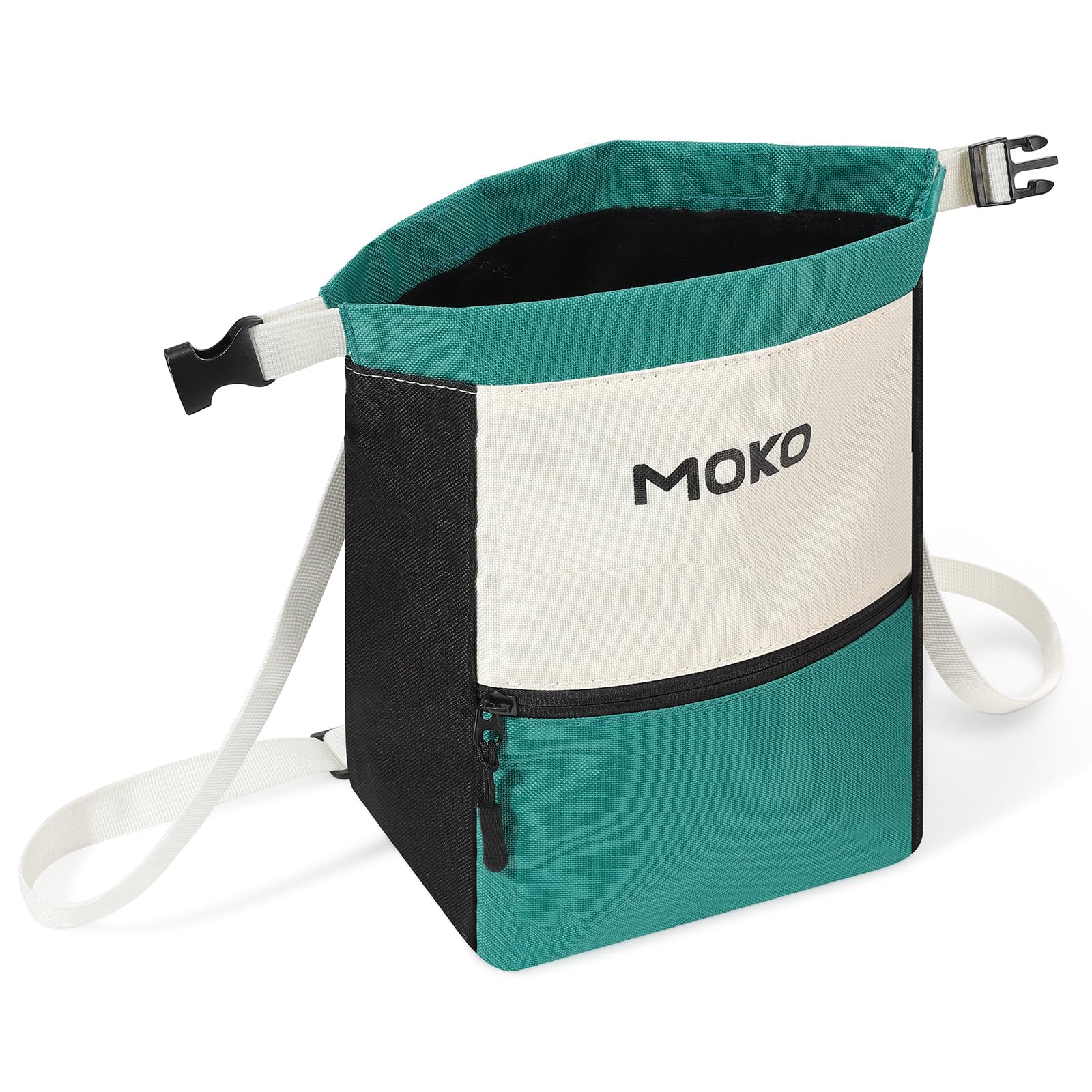 MoKo Chalk Bag for Rock Climbing, Large Capacity Climbing Chalk Bag with Magnetic Snap and Zipper Pocket, Portable Chalk Bucket for Weight Lifting, Bouldering, Gymnastics, Fitness, Green