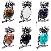 Flemtai 6 Pieces Owl pendant Natural Stone Pendants Healing Crystal Stone Gemstone Charms for Jewelry Making Necklace Reiki Spiritual Energy Lucky Owl Gift