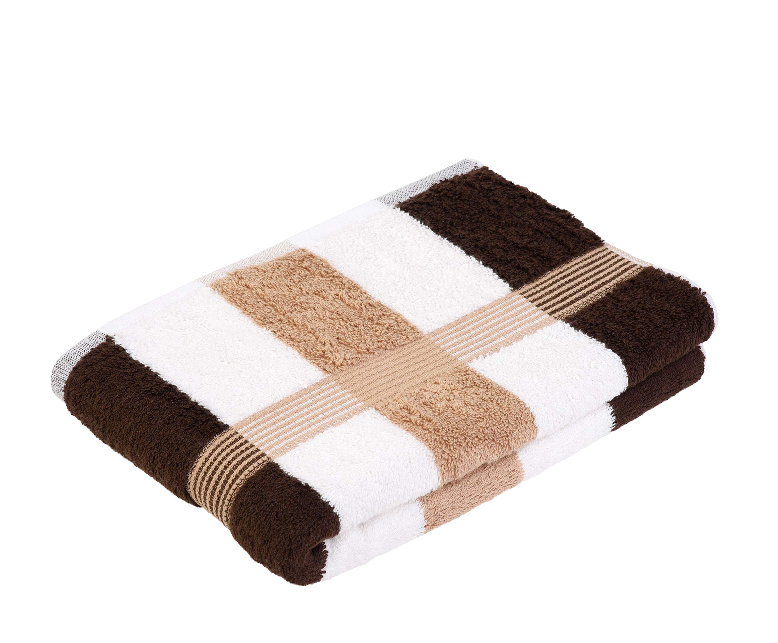Gözze - New York Striped Bath Towel, Soft and Absorbent, 100% Cotton, 70 x 140 cm - Maroon/White/Mocha — image 1