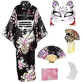 Kimonos for Women Japanese Dress Yukata Geisha Costume Fancy Robe Anime Cosplay Maid Outfit Mask Hand Fan Socks Set