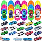 16 Packs Easter Eggs with Die-cast Alloy Cars for Boys, Prefilled Easter Eggs for Kids Toddlers Easter Basket Stuffers, Easter Party Favor Supplies for Easter Egg Hunt, Easter Toys Gifts for Boys