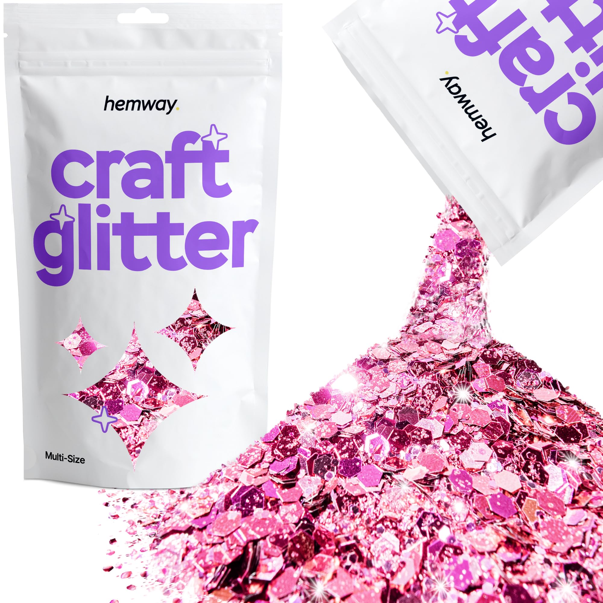 Hemway Craft Glitter Rose Pink 100g Multi Size Glitter for Crafts, Resin, Cosmetic, Nail, Face, Body, Festival, Tumblers, Art, Candle, Crafting