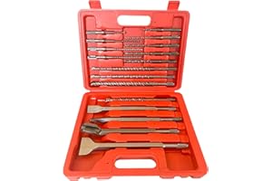 SharCreatives 17 Pieces SDS PLUS Rotary Hammer Drill Bits Set & Chisels with Storage Case for Drilling Concrete, Masonry, Bricks and Stone