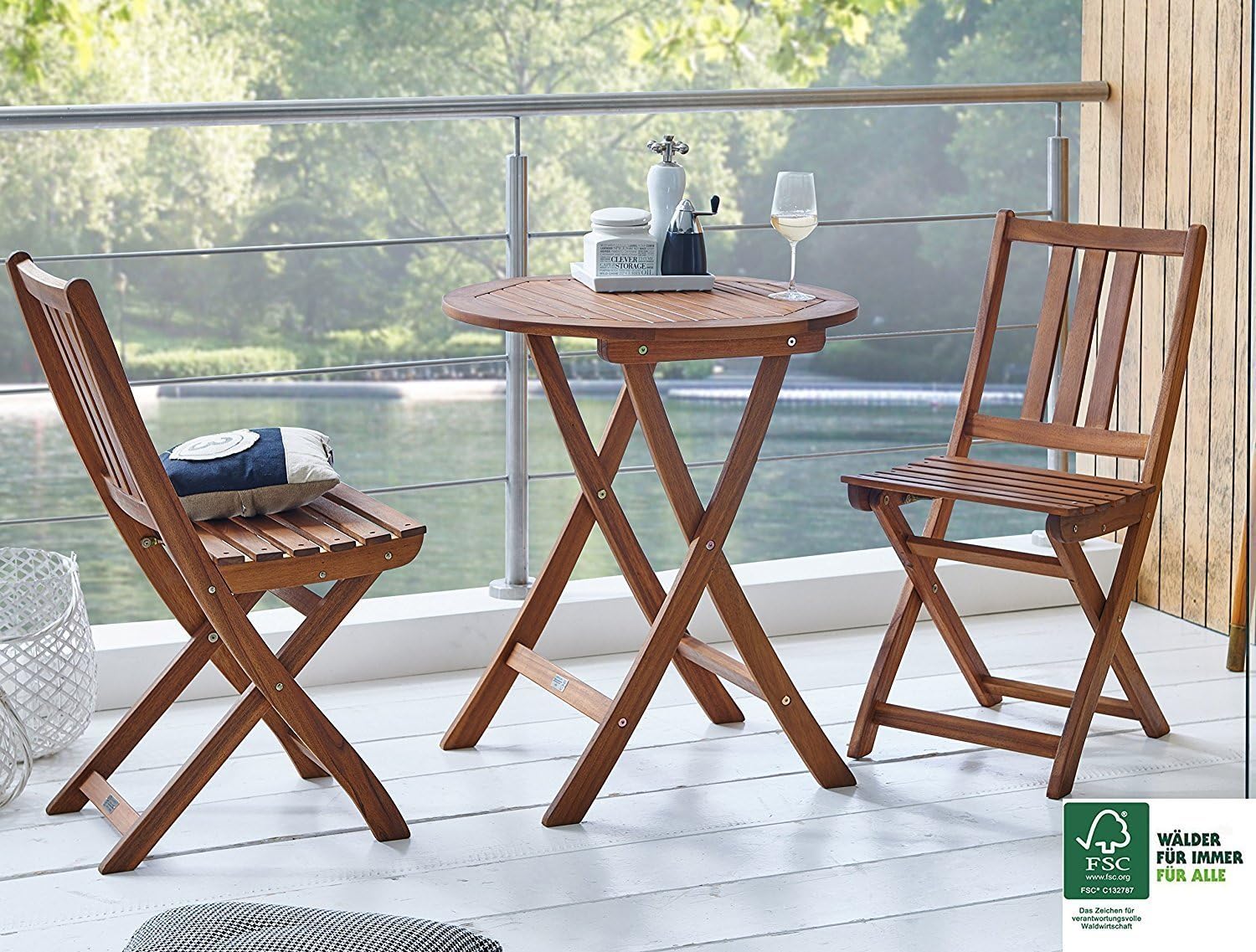 SAM® Conjunto para balcón, 3 Piezas, Mueble de jardín de Madera de ...