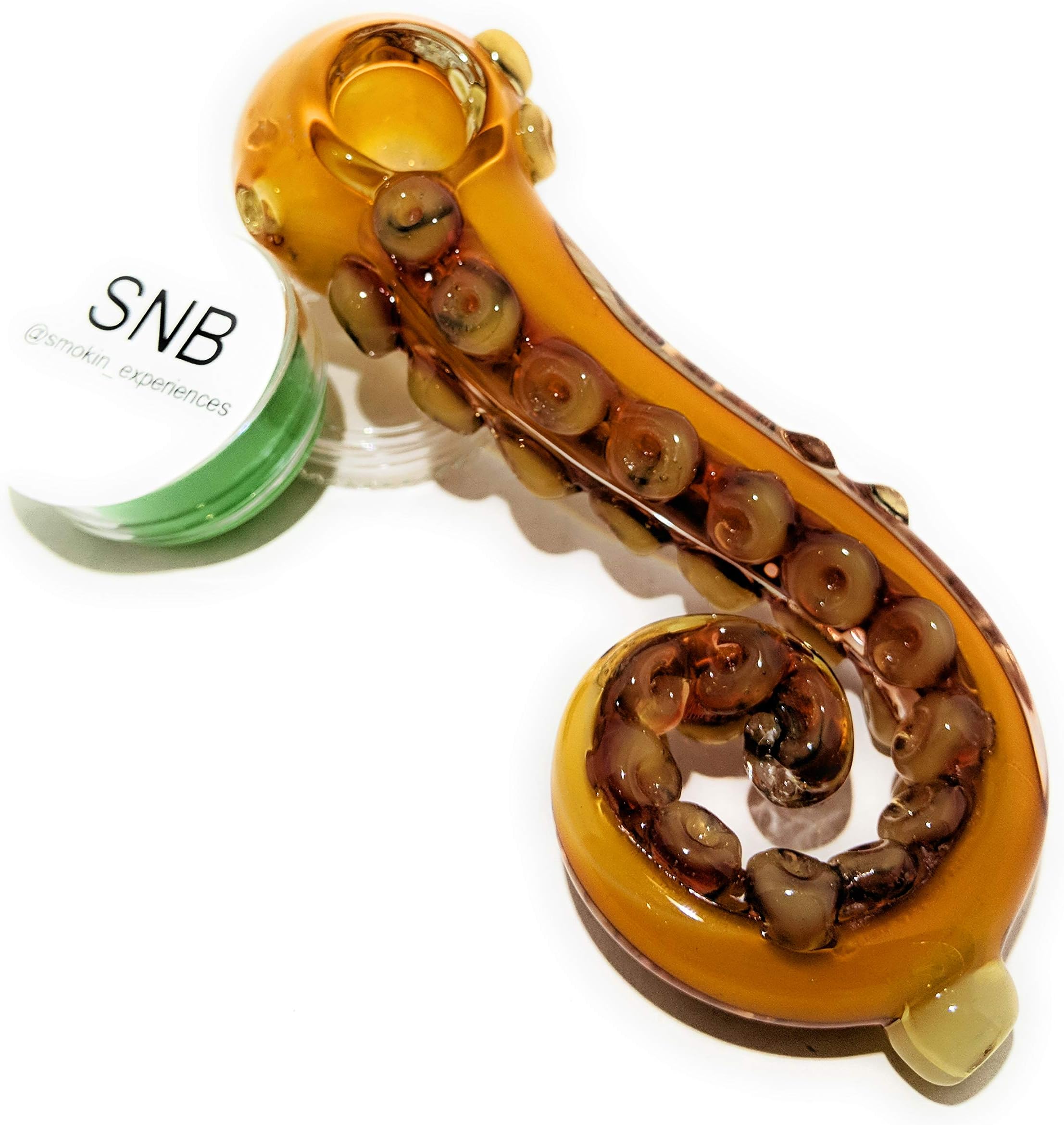 Orange Octopus Tentacle Functional Blown Glass Art Piece with Free SNB jar