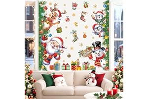 wondever 3D Christmas Santa Claus Reindeer Wall Stickers Snowman Penguin Snowflakes Peel and Stick Wall Art Decals for Window Xmas Home Party