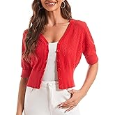togputel Women's Cotton Cropped Cardigan, Soft Short Sleeve V-Neck Casual Lightweight Cover Up Knit Sweater for Dresses