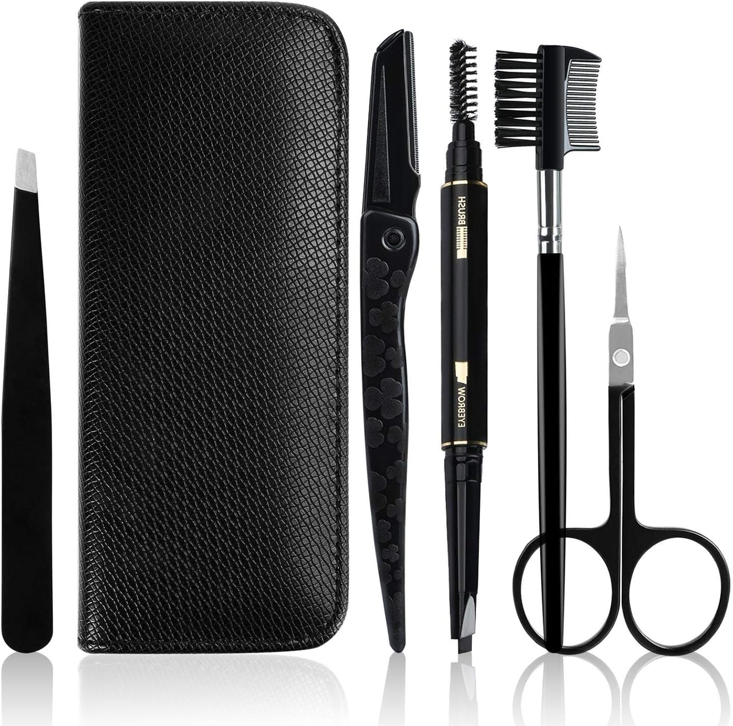 JamBer 5pcs Eyebrow Grooming Set,Tweezer&Curved Stainless Steel