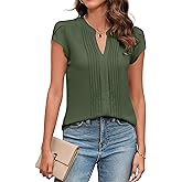 Blooming Jelly Womens Blouses Dressy Causal V Neck Pintuck Short Petal Sleeve Business Tops Ladies Summer Trendy Work Shirt