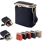 Vynoraxis Genuine Leather Mini Jewelry Box & Vintage Wallet for Women - Compact Travel Coin Purse, Lipstick Storage Organizer, Retro Leather Clutch Case (Black)
