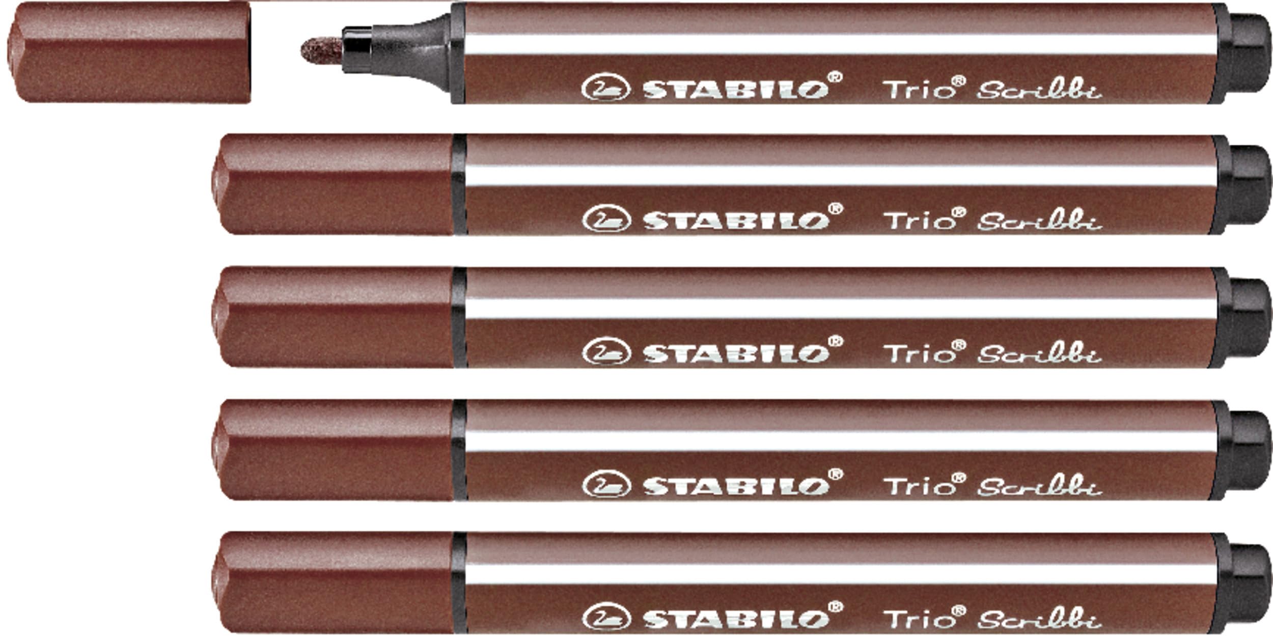 STABILO Triangular Fibre-Tip Pen Trio Scribbi - Pack of 5 - Brown โ image 1