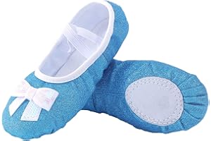 ANPROITY Girls Ballet Shoes Glitter Split-Sole Dance Slippers Toddler Kid Practice Shoes Flats Soft Lightweight with Elastic Laces for Performance Gymnastics Yoga