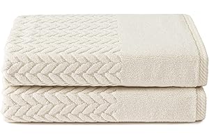 TEXERESILK Texere 100% Organic Cotton Jacquard 650 GSM Premium Bath Towel Sets - Extra Absorbent Quick Dry and Plush (Cable, Birch, 2 Bath Towels)