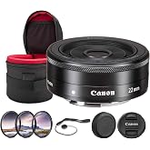 Canon EF-M 22mm f/2 STM Lens (5985B002) Bundle | For Travel &amp; Street Photography | Compact | STM Autofocus | Lightweight | Fast f/2 Aperture | Includes Filter Kit + More