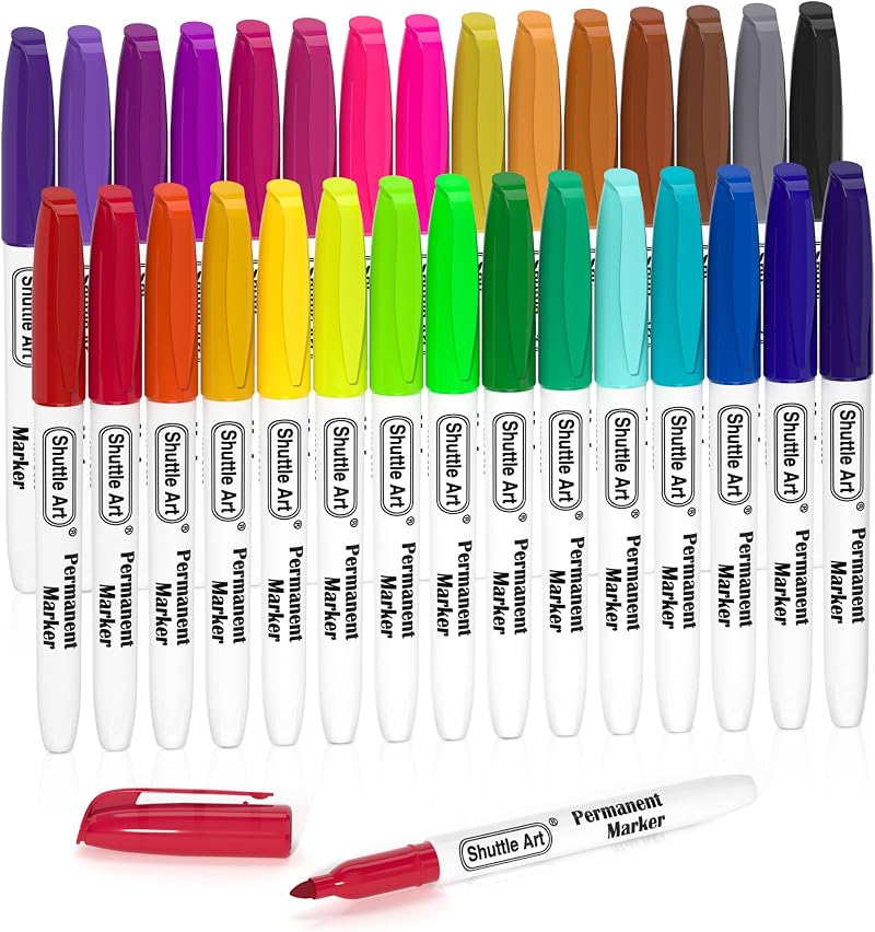 Shuttle Art 30 Colors Permanent Markers Fine Point Assorted