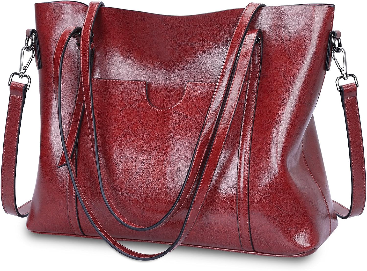 S-ZONE Women's Vintage 3-Way Genuine Leather Tote Shoulder Bag Handbag Fashion Handbag Messenger Bag (Wine red)(Size:L)