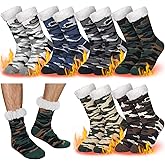 Liitrsh 6 Pairs Mens Fuzzy Slipper Socks with Grip Winter Non Slip Fluffy Winter Warm Lamb Fleece Socks for Holiday Gifts