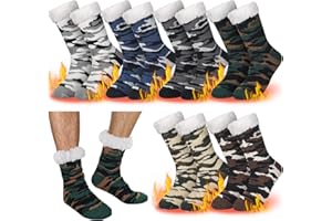 Liitrsh 6 Pairs Mens Fuzzy Slipper Socks with Grip Winter Non Slip Fluffy Winter Warm Lamb Fleece Socks for Christmas Gifts